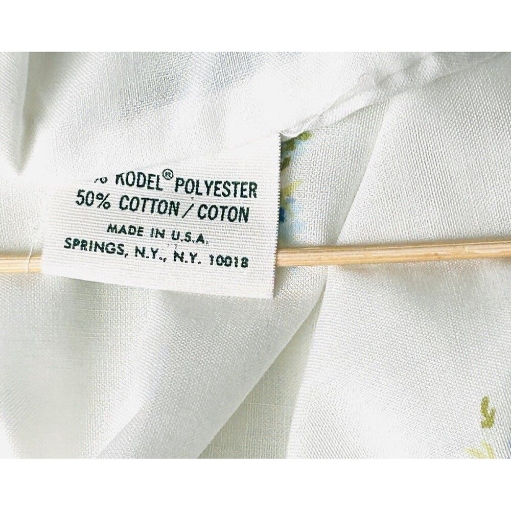 Vtg Springmaid 3 pc Twin Sheet Set Blue Rose Floral Yellow Green Scalloped Trim - Picture 9 of 12